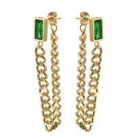 trendy golden chain tassel rectangle zircon stud earrings geometric colorful crytal drop earrings for women girls ear jewelry