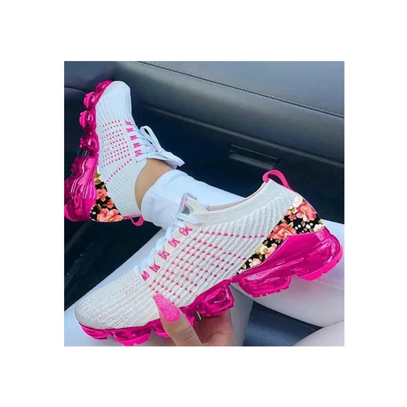 

2021 Fashion Designer Women's Casual Sports Shoes Spring New Flat Air Cushion Flying Woven Outdoor Foot Shoes Women Shoes