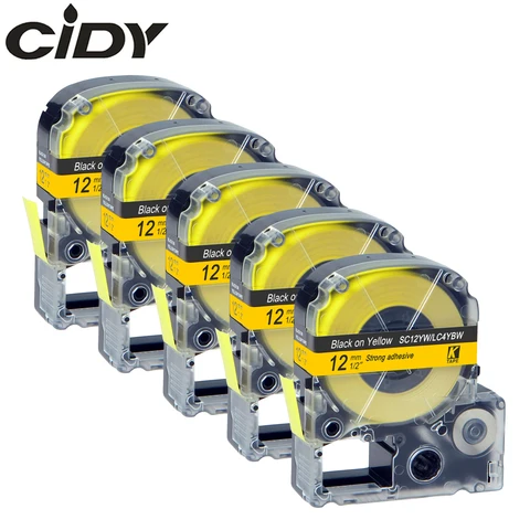 CIDY, 5 шт., SC12YW/LC4YBW, Φ, 12 мм, черная на желтой ленте для Epson machine LW300, LW400