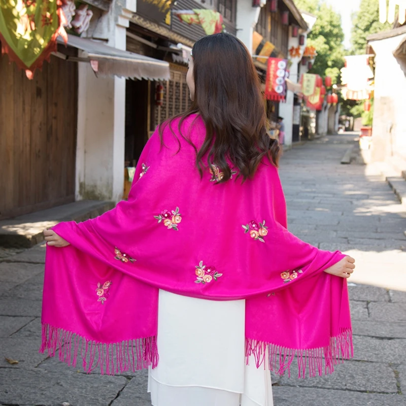 Зимний Дамский шарф шаль кашемировый с вышивкой вручную Женская длинная из