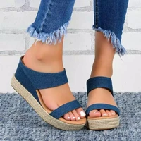 women sandals fashion slip on solid casual 2021 wedges women shoes slippers hemp rope beach ladies plus size sandals new