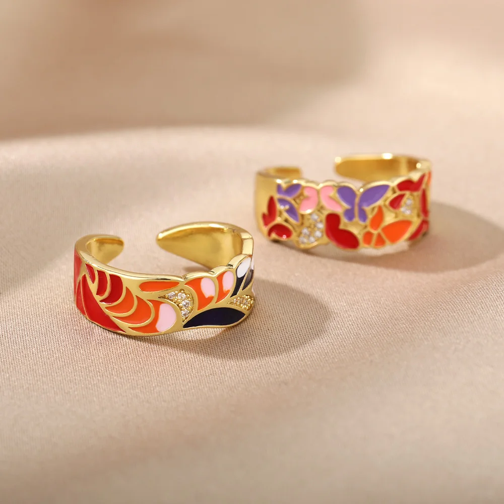 

Cute Enamel Flower Butterfly Colorful Rings for Women 2021 Trend Bohemian Elegant Open Rings Fashion Party Gift Sweet Jewelry