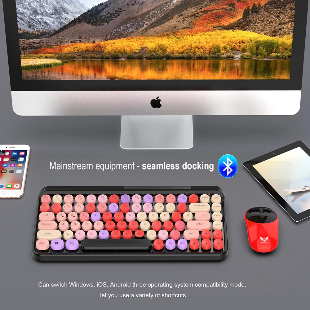 Bluetooth 5 0 Беспроводная клавиатура для MAC офисный ноутбук 84 клавиша Ретро панк