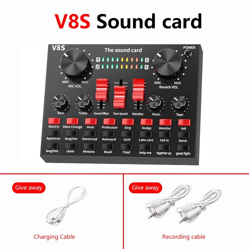 

V8S Microphone Audio Mixer bluetooth Sound Card Stand Live Broadcast Headset Karaoke KTV DJ DSP Phone Computer USB 3.5mm Bottle