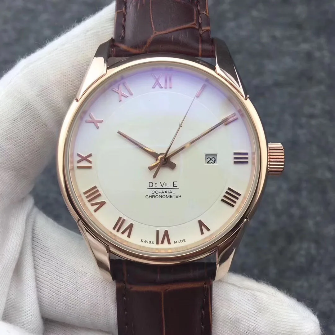 Роскошные автоматические часы со стальным кожаным ремешком и стеклянной задней