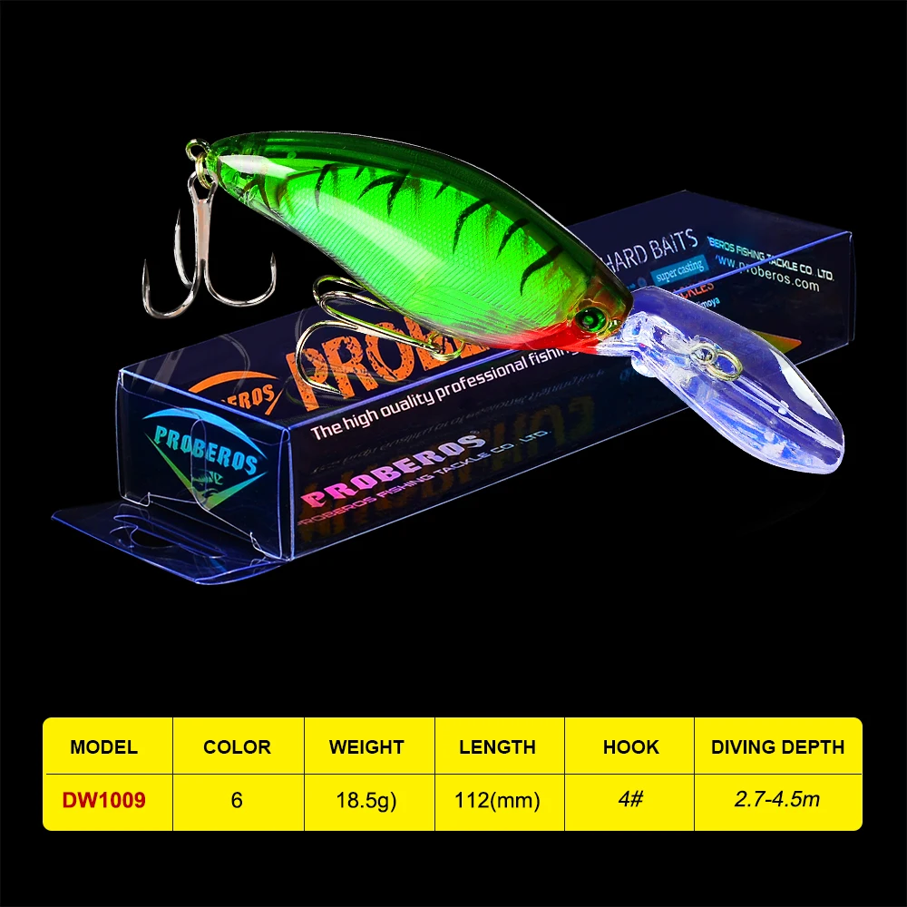 

6PCs Crankbait Fishing Lure 11.2cm-4.41"/18.5g-0.65oz Artificial Bass Baits 4# BKB Hook Hard Wobblers Tackle