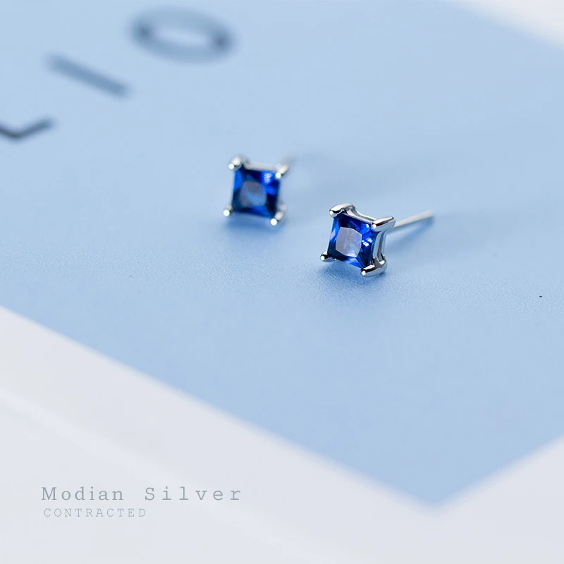 Modian Роскошные Синие серьги с цирконием кубической огранки минималистичный