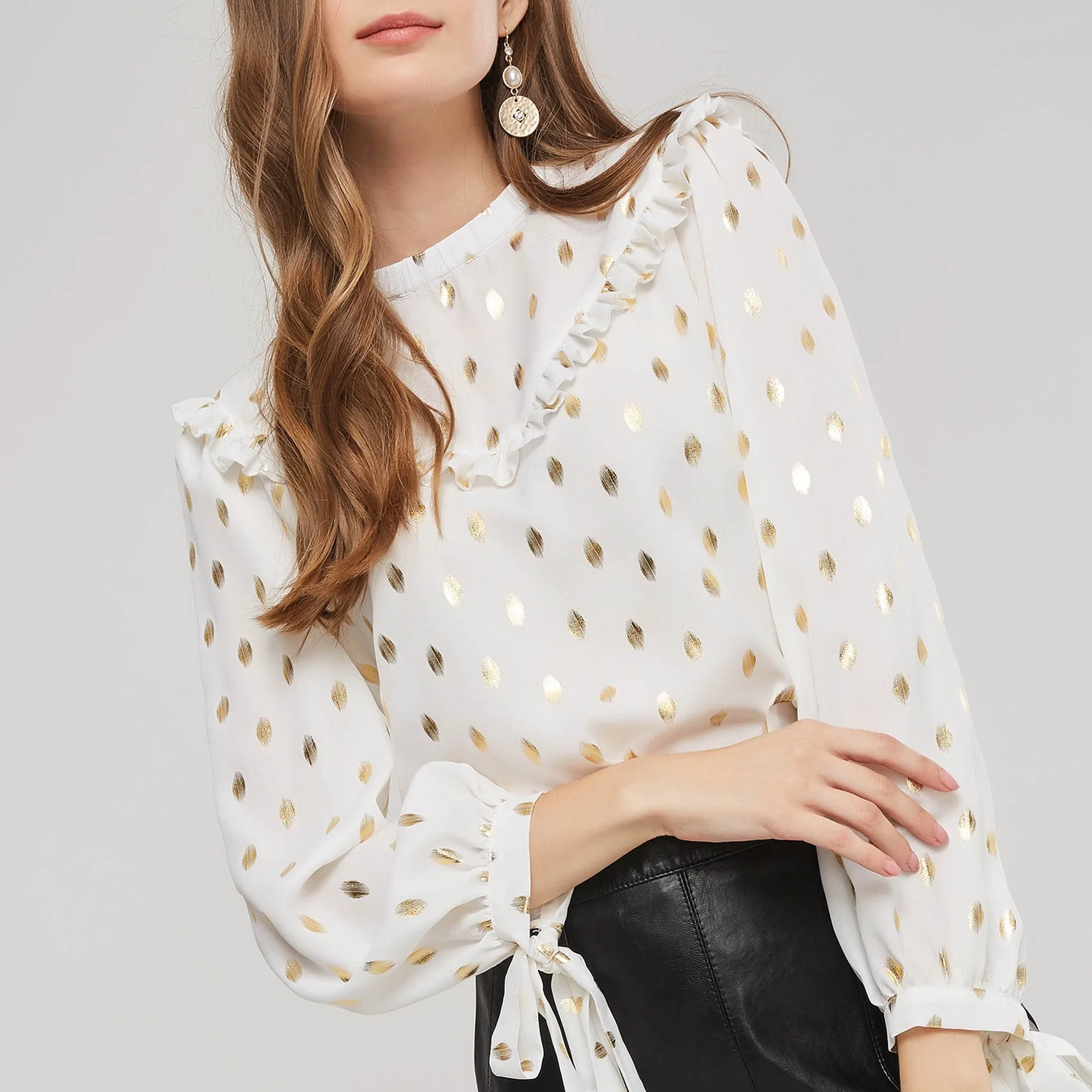 Женская блузка с длинным рукавом для офисных леди Элегантные Осенние