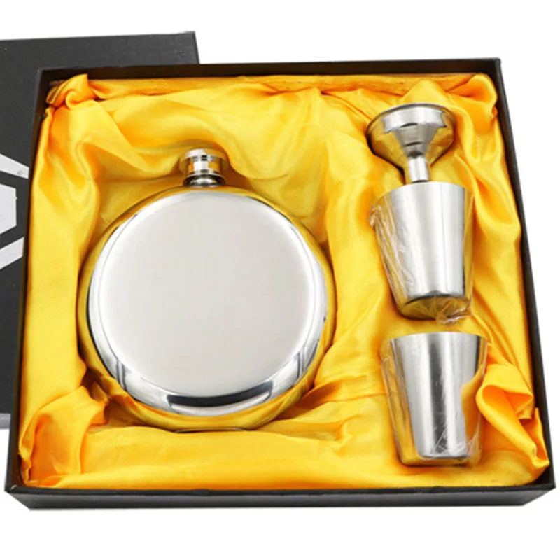 

Alcool Alcohol Bottle Set Round Wine Pot Wisky Flagon 5oz Stainless Portable Liquor Hip Flask with Funnel 2 Cups Groomsmen Gift