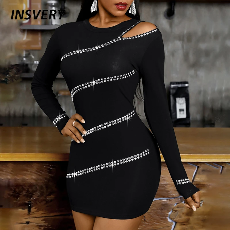 

Sexy Ladies Dress Off Shoulder Long Sleeve Slim Mini Dress Women Bodycon Dresses For Women Fashion Bead Patchwork Dress 2022
