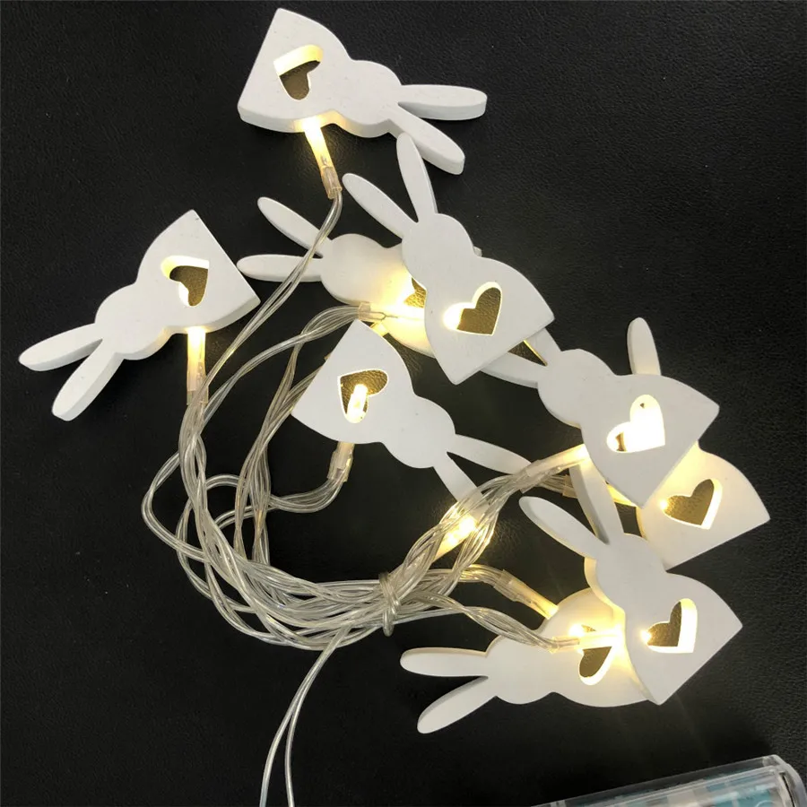 

Battery Wooden Rabbit Holiday String Light 10 Leds Novelty Home Fairy Decoration Steady on Warm White Party Easter New Year