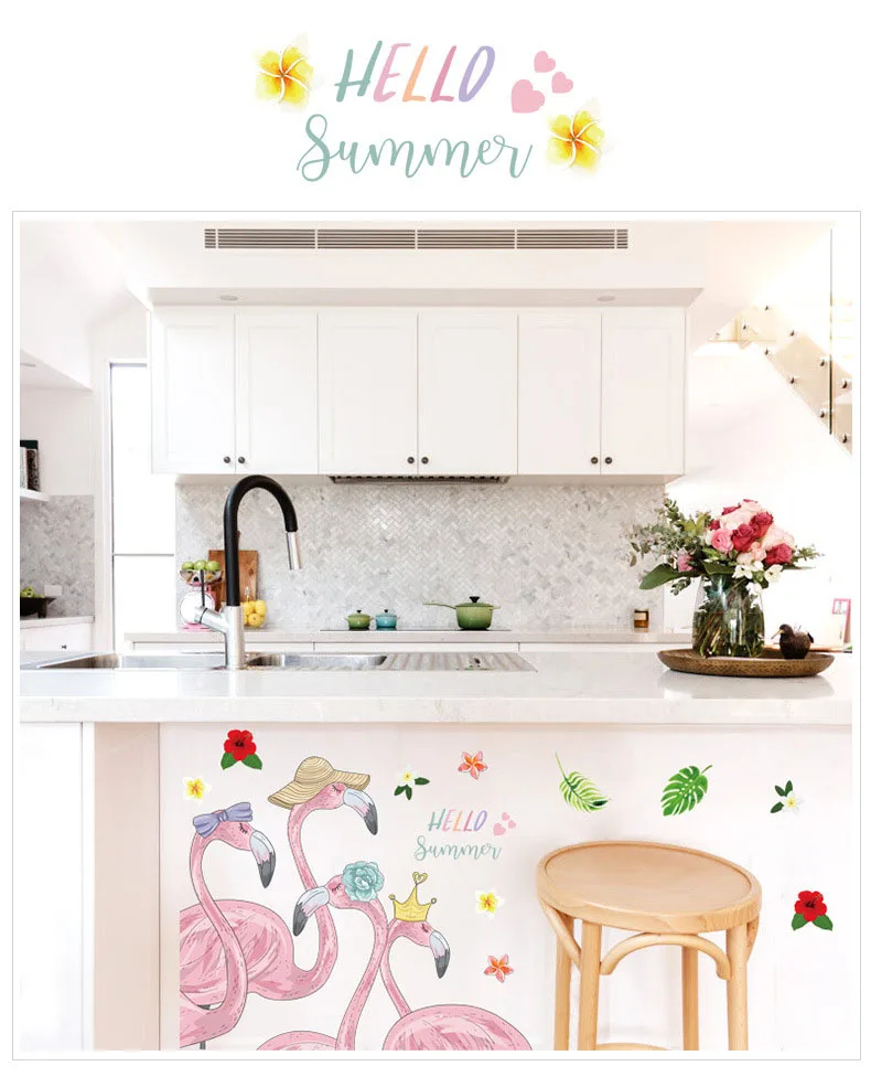 

Pink Flamingo Wall Stickers for Living Room Kids Bedroom Nursery Decor Art Murals Baseboard Vinyl princess Birthday Party Decals
