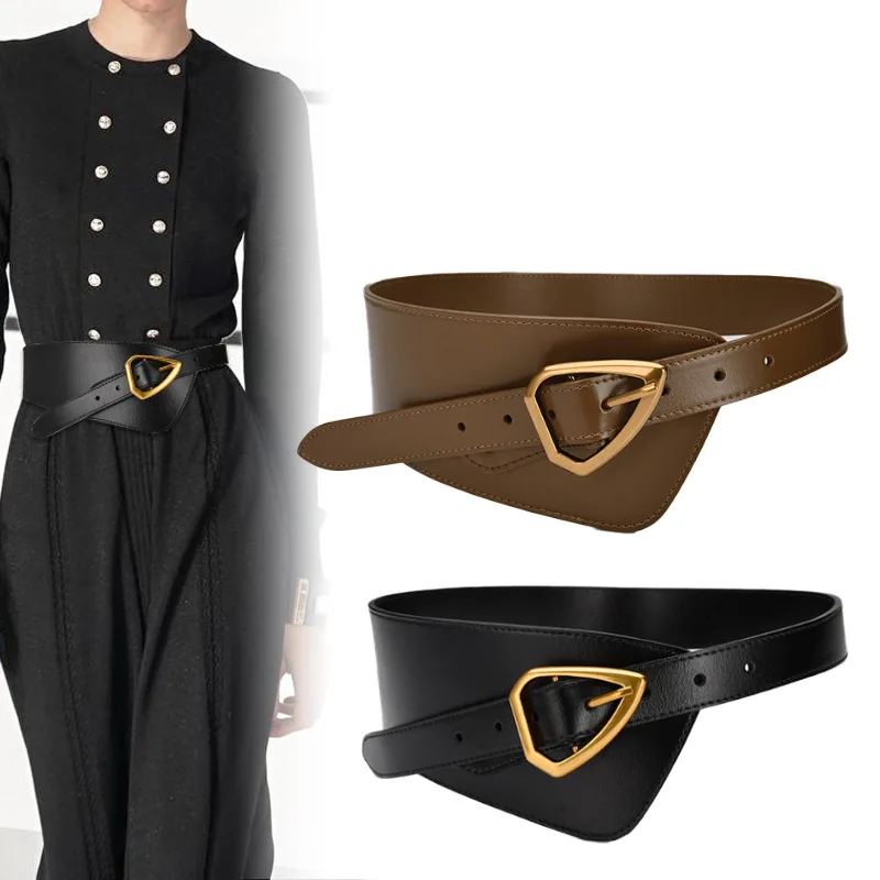 Hot Waist Belt Women's Lrregular Genuine Leather Wide Belt Luxury Designer Corset Cummerbund Metal Buckle Waistband With Dress