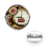 high quality steampunk gear clock brooches for clothes decoration collar pin glass dome women men jewelry gift