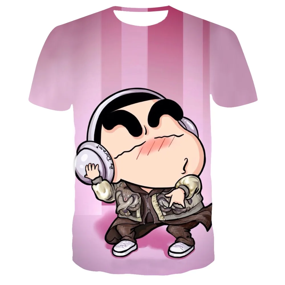 

2021 Summer new style 3D printing fashion casual men's polyester anime crayon Shinchan cute character T-shirt large size wholesa