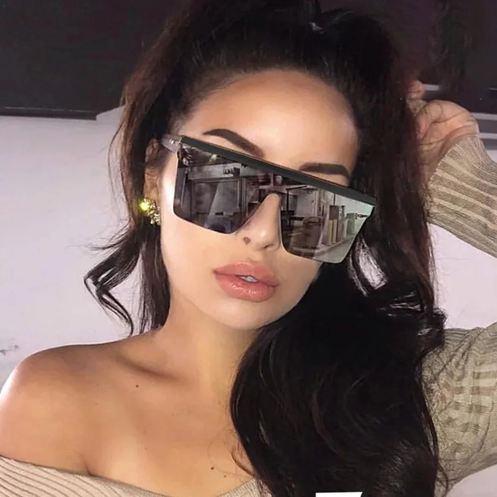 

2021 Newest Design Thick Frame Oversized Sunglasses Women Brand Large Flat Top Sun Glasses Trendy Square Gradient Lens Shades UV