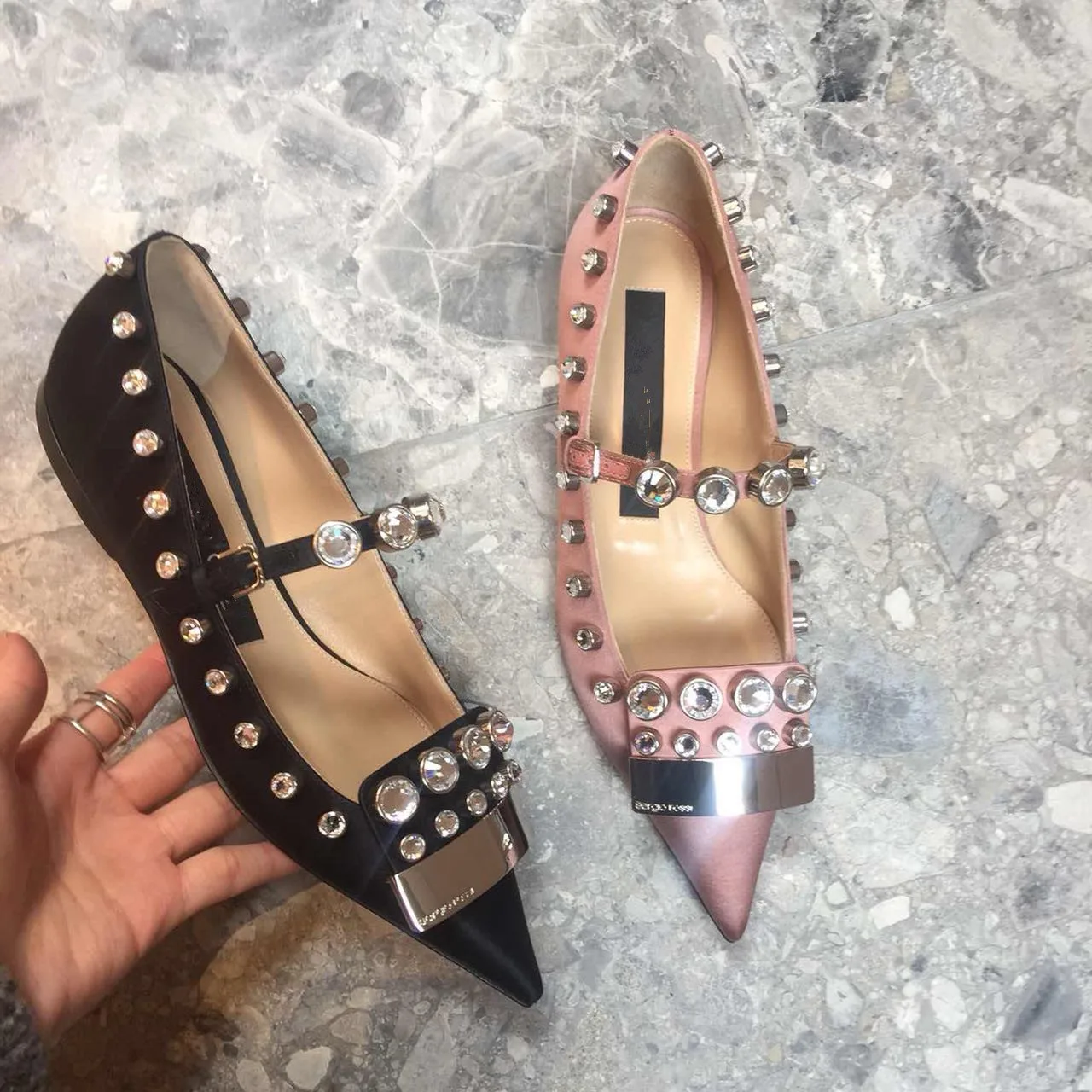 

European and American Rhinestone flat shoes banquet pointed flat shoes Baotou single shoes women's shoes