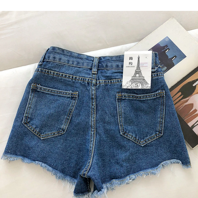 

Women's Casual Fashion Tassel Denim Shorts 2021 Summer High Waist Frayed Raw Hem Ripped Jeans Pants Black Female Bottoms