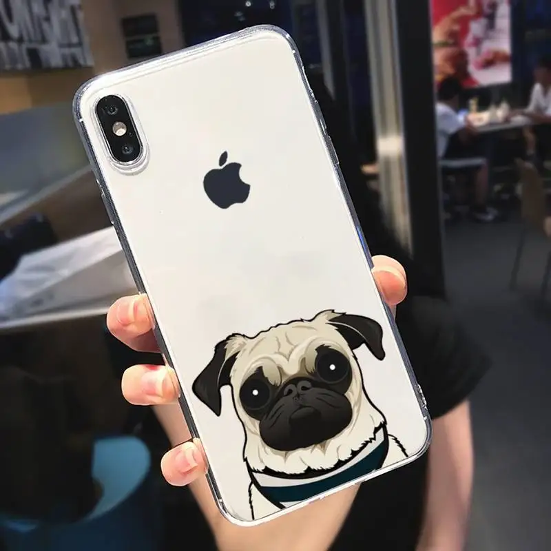 

CARTOON Pug Dog French Bulldog Phone Case Transparent soft For iphone 5 6 7 8 11 12 s c se plus mini x xs xr pro max cover