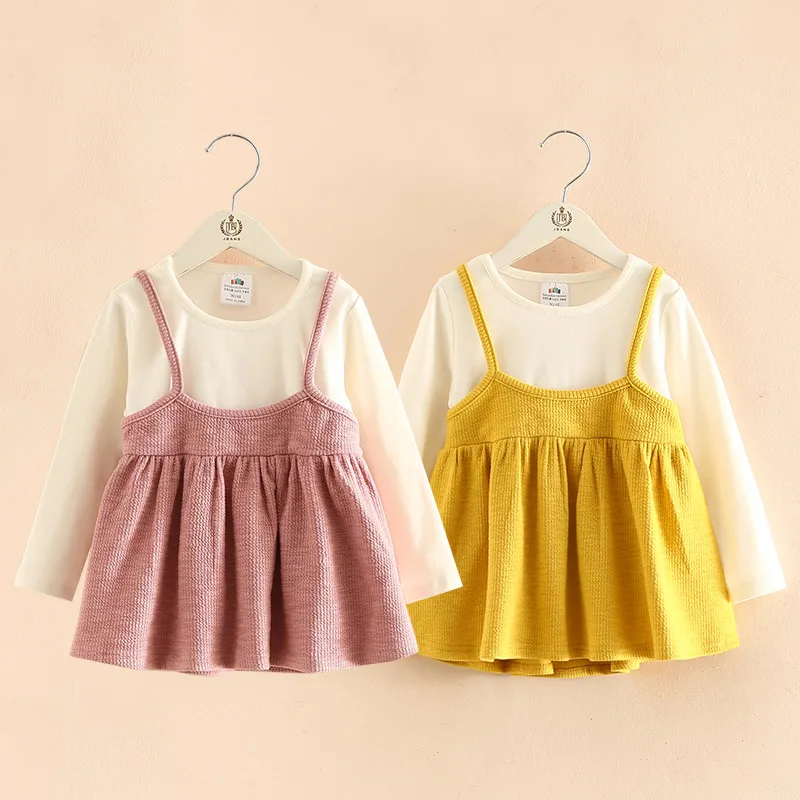 

Детская рубашка из двух частей с имитацией куклы, новинка весны 2021, одежда для девочек, детское платье с длинным рукавом