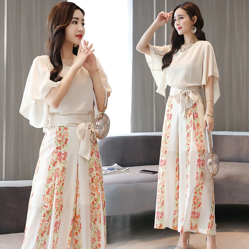 Комплект женский из двух предметов шифоновая рубашка с рукавом летучая мышь и