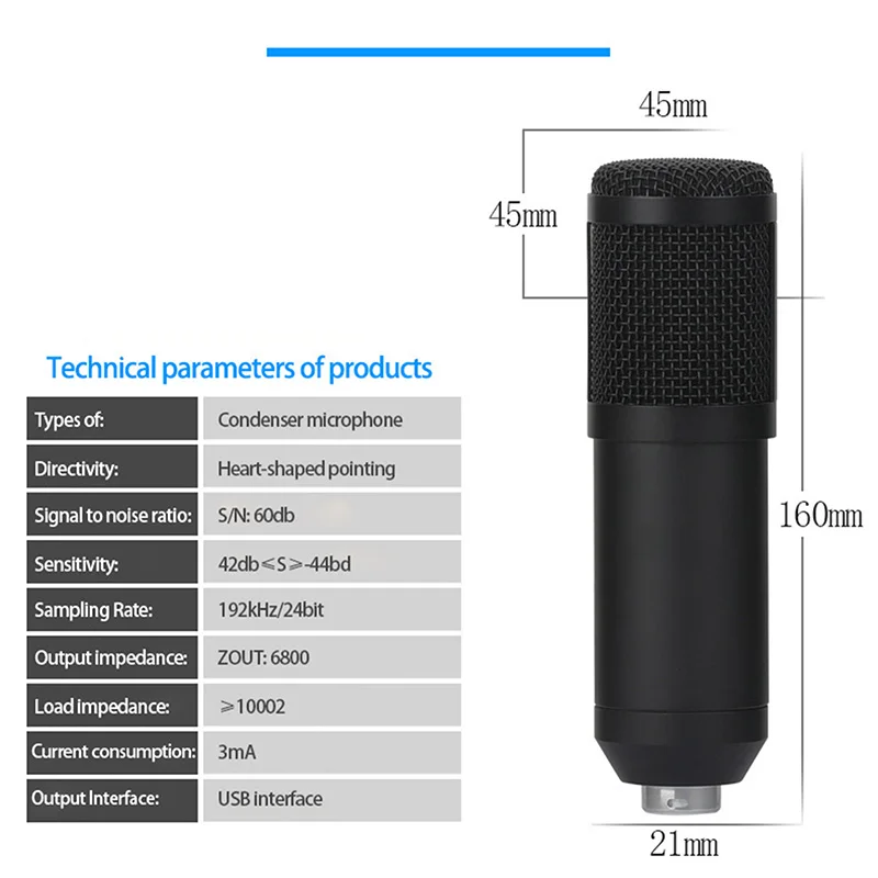 

Professional Streaming Podcast PC Microphone USB 192KHZ/24Bit Studio Cardioid Condenser Mic Kit For Streaming Podcasting
