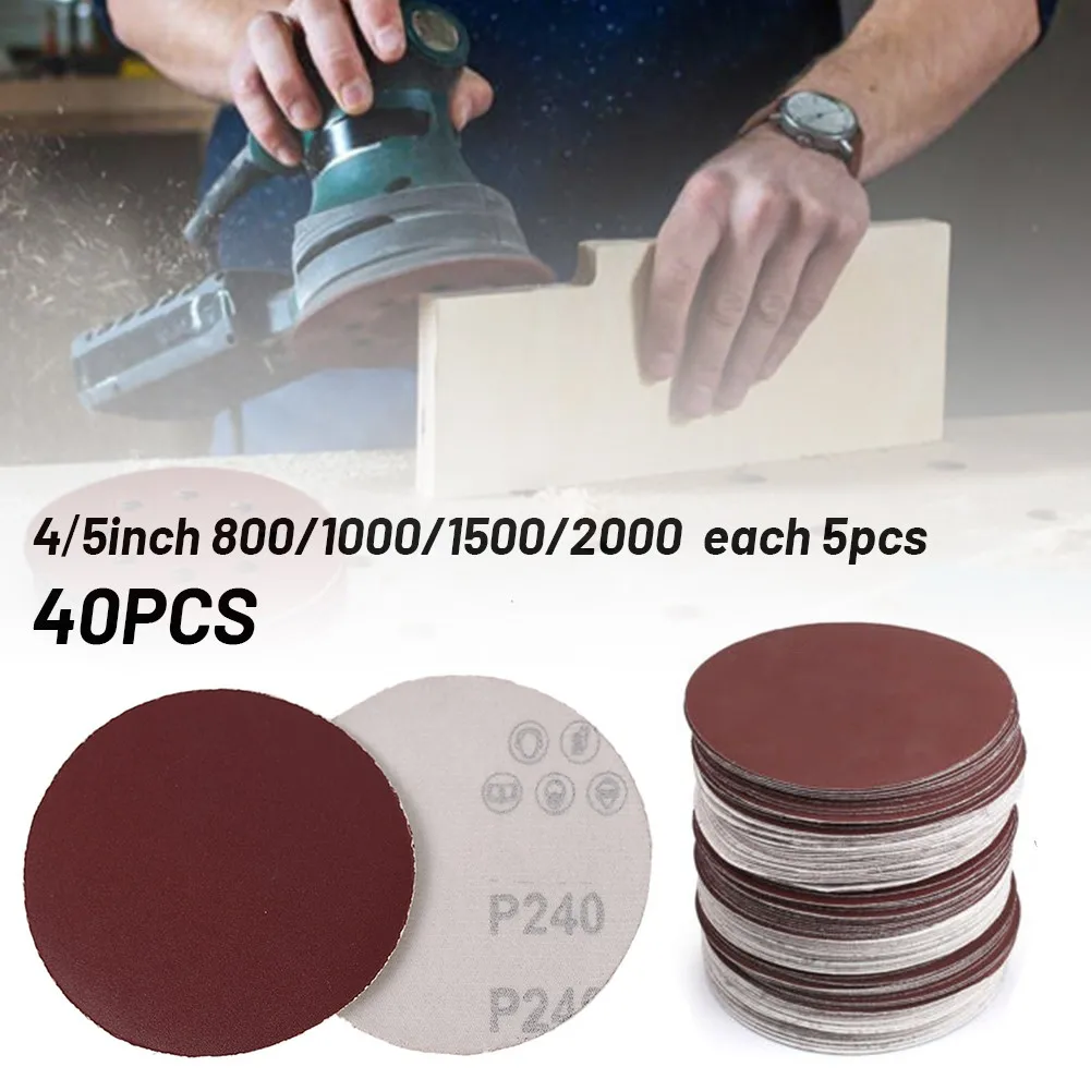

40pcs 4/5inch Sandpaper Round Shape Sanding Discs Hook Loop Sanding Paper Buffing Sheet Sandpaper Sander Polishing Pad