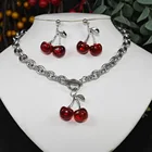 Новые аксессуары, акриловые ожерелья с вишенками для женщин, браслет из нержавеющей стали, ожерелье