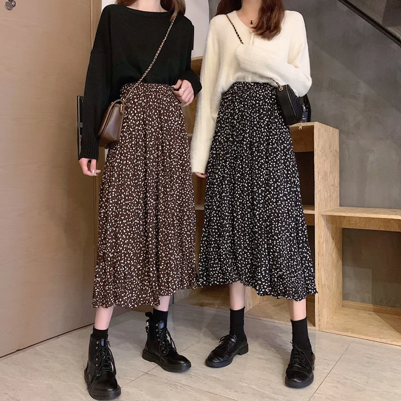 

Женское платье с цветочным принтом, плиссированная юбка средней длины в стиле ретро для весны и осени