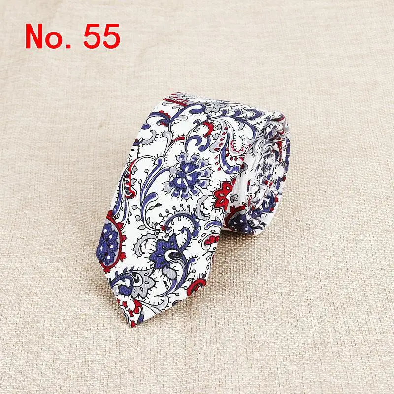 Классические мужские галстуки с цветами, хлопковый галстук ручной работы для мужчин, 6 см, узкие Цветочные Галстуки, подарок, Свадебная вечеринка, повседневный галстук с узором пейсли - Цвет: 55