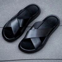 yeinshaars summer sandals men leather classic roman open toed slipper outdoor beach rubber summer shoes flip flop water sandals