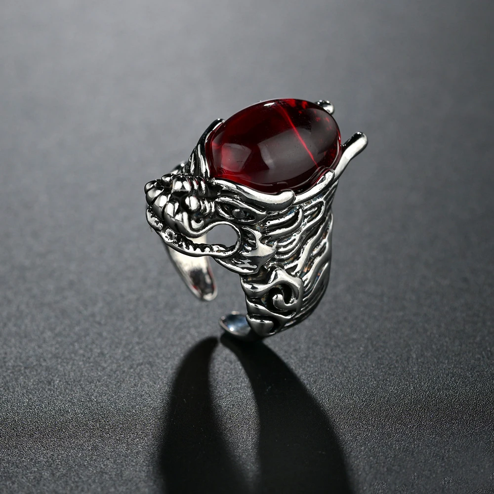 Изысканное кольцо с красной/синей Головой Дракона камнем ювелирное изделие