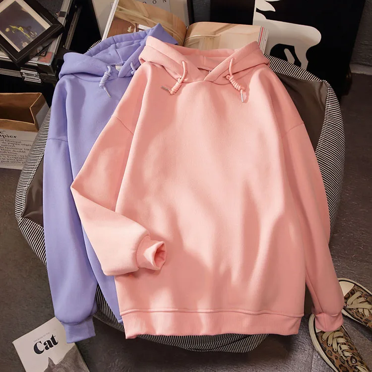 

Korean Hoodies Women 2021 Casual Tops Autumn Winter Long Sleeves Solid Sweatshirt Oversized Plus Size