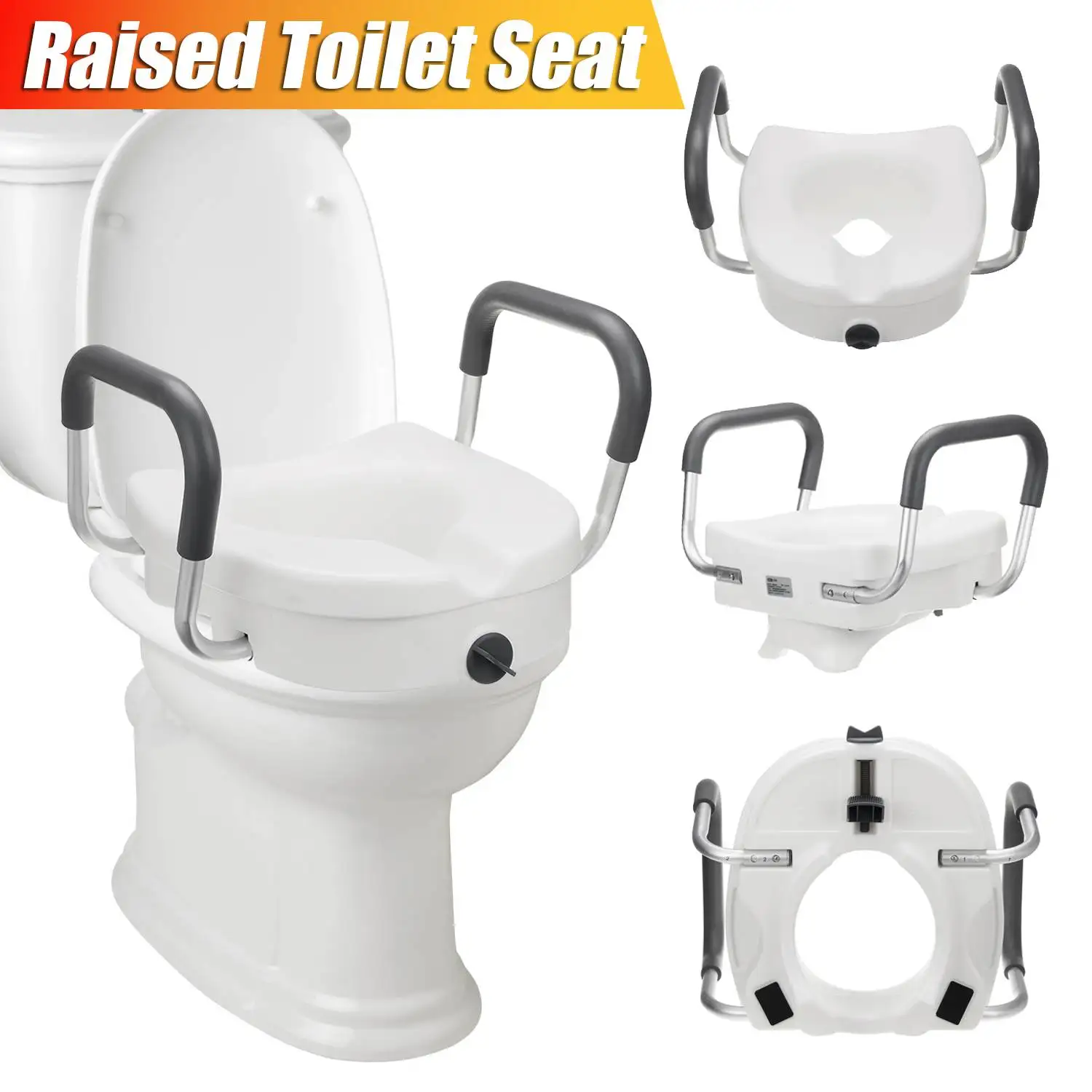 Removable Raised Toilet Seat With Arms Handles Padded Disability Aid Toilet Seat Elderly Pregnant Heightening Toilet Supports