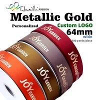 haosihui 2 1264mm high quality custom gold foil printed satin ribbon with logo for package 100 yardlot