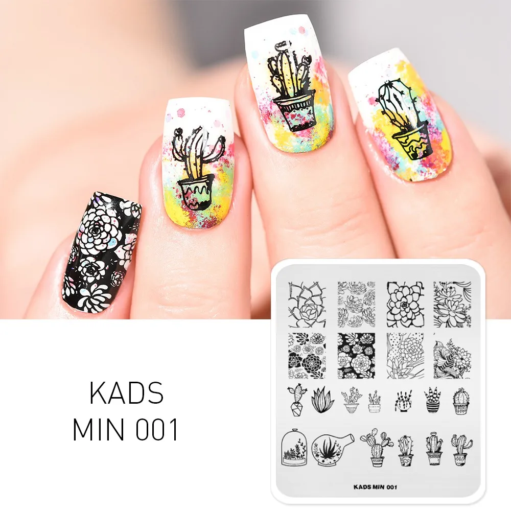 MIN 001 KADS пластины для стемпинга ногтей 33 дизайна, серия MIN, накладные изображения, шаблонные штампы, сделай сам, маникюрный штамп, трафарет для дизайна ногтей - Цвет: MIN 001
