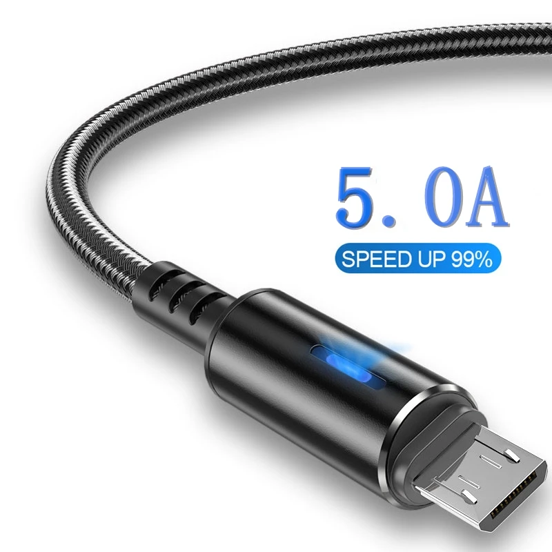 Микро USB кабель 5A LED быстрой зарядки Micro кабеля для передачи данных Huawei Samsung Xiaomi