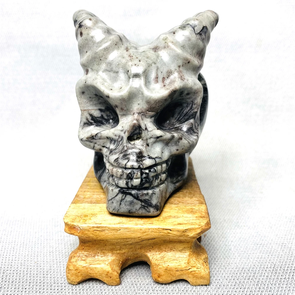 

Natural Gemstones Texture stone Hand-carved Horns Ghost Heads Witchcraft Altar Supplies Home Spiritual Decoration and Feng shui