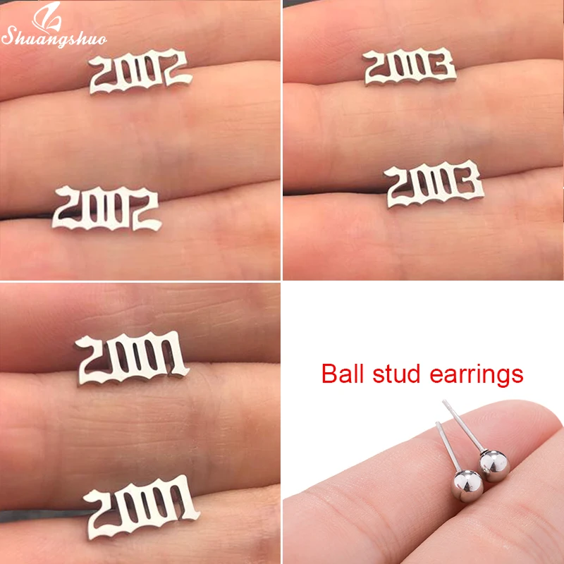 Женские и мужские серьги-гвоздики Shuangshuo серьги из нержавеющей стали с цифрами