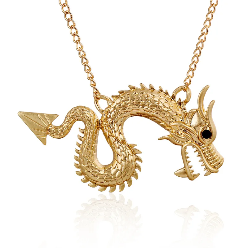 Retro Gold Dragon Pendant Necklace For Men Jewelry Fashion Animal Alloy Choker Necklace Male Party Accessories On Neck Boys Gift