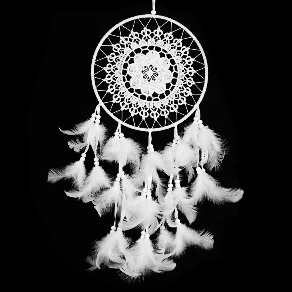 

Handmade Dream Catcher with White Feathers Wall Car Home Hanging Decoration Ornament Craft Gift