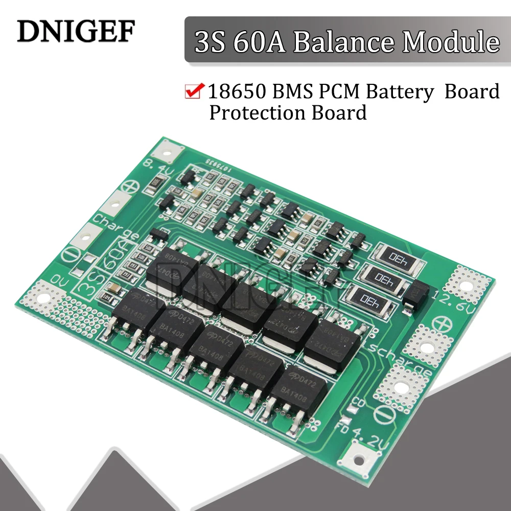 DNIGEF Balance 3S 60A BMS Li-Ion 12 6 V 18650 PCM Защитная плата для литий-ионной батареи батарея |
