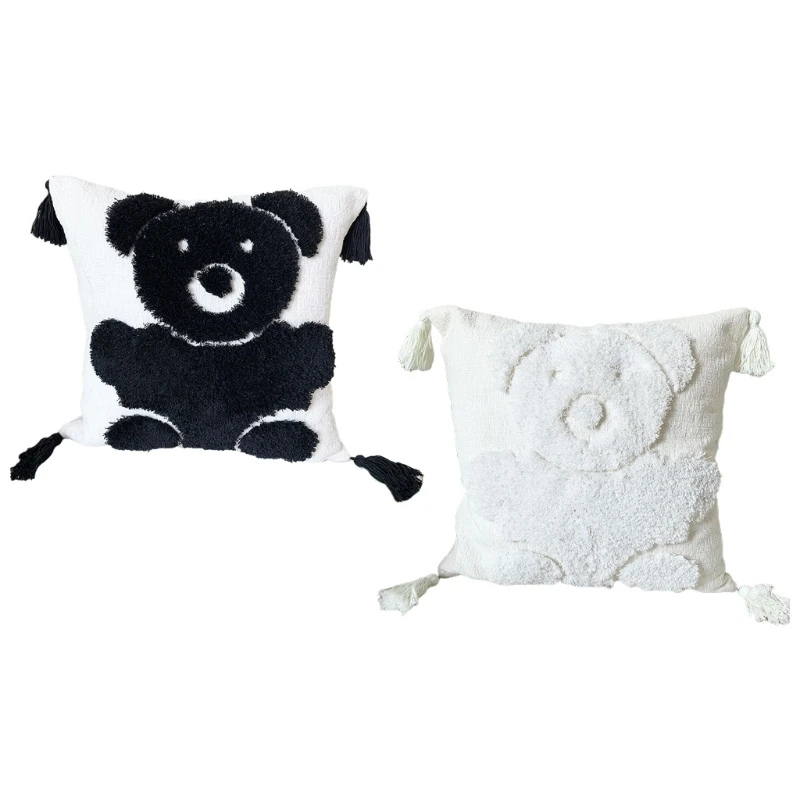 

Soft Throw Pillow Cover Boho Style Cushion Case Bear Tufted Pillowcase Shell for Sofa Couch Car Bedroom Living Room