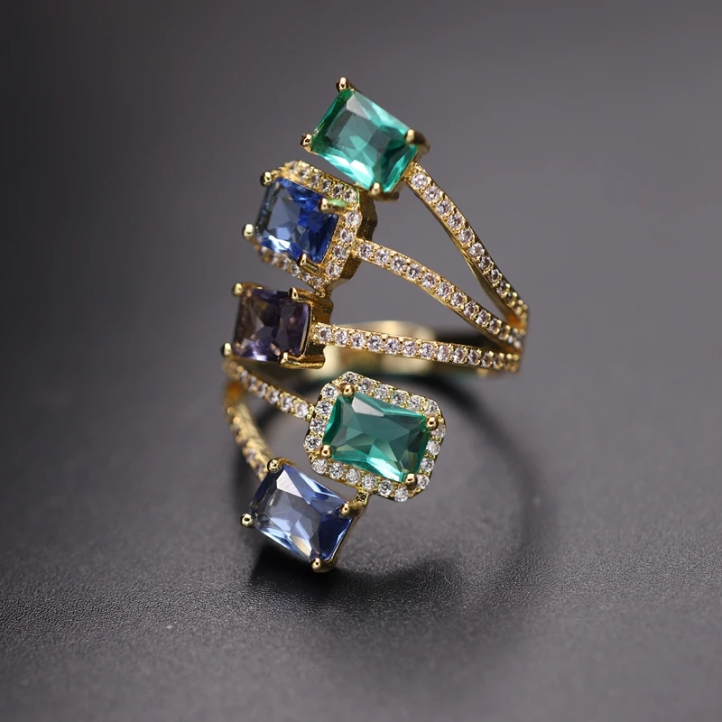 Роскошное циркониевое кольцо с камнем золотого цвета Свадебное обручальное