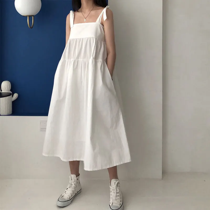 

3 colors summer long dress 2020 holiday style plaid loose lace up vintage spaghetti strap dress womens (X261)
