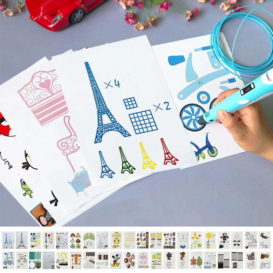 Детская 3D-ручка помощь печати граффити шаблон доска копирования 20 случайных специальных листов.