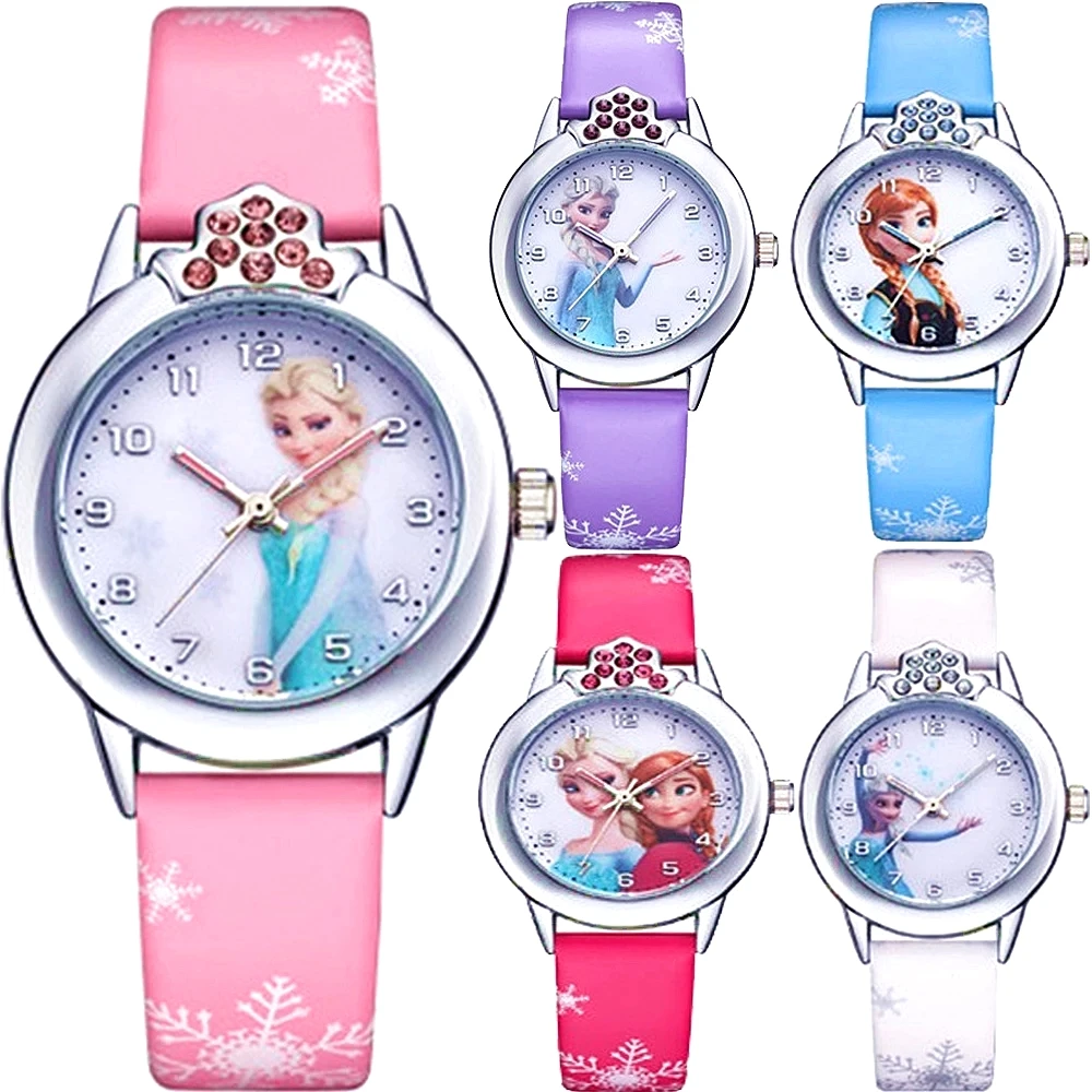 

Disney Frozen Princess Kids Watches Leather Strap Cute Children's Cartoon Wristwatches Gifts for Festivals Kids Girl watches