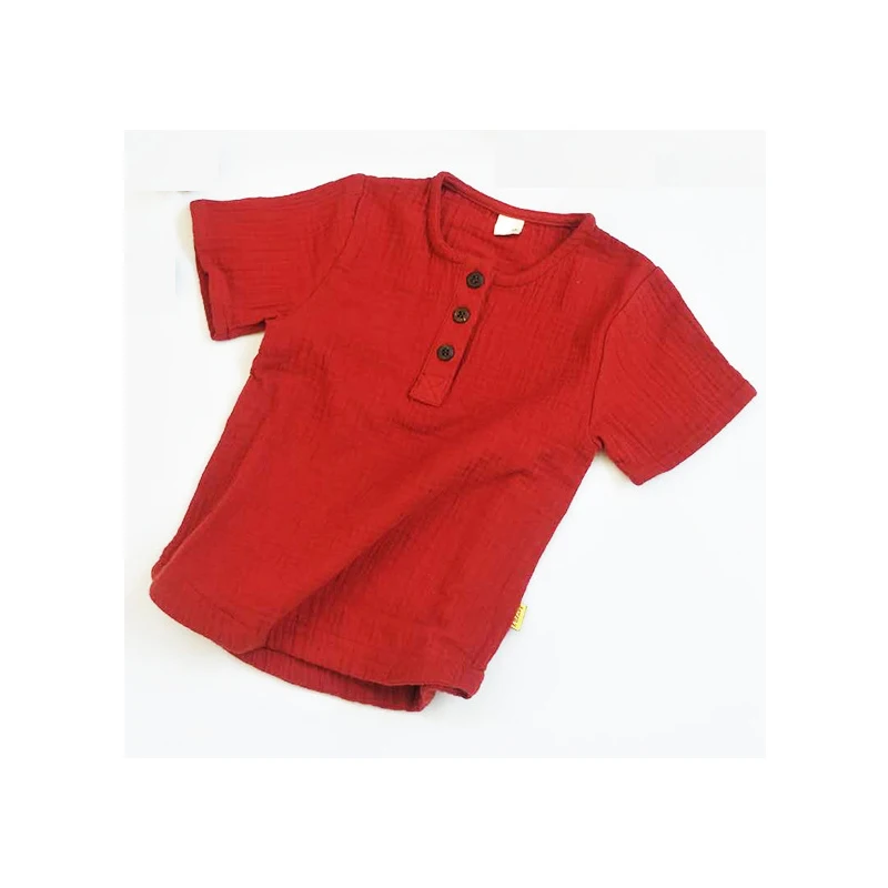 Футболка для мальчиков льняной дышащий топ с коротким рукавом однотонная