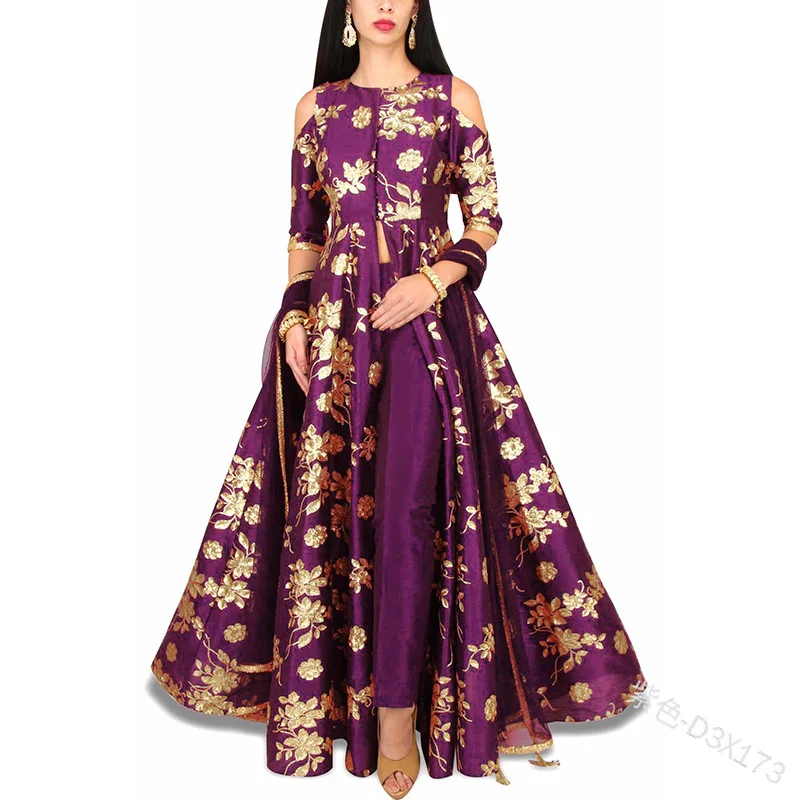 

Spring Elegant Print Women Dress Moroccan Kafan Slim Fit Big Swing Off Shoulder Maxi Vestidos India A-line Party Vestidos 2021