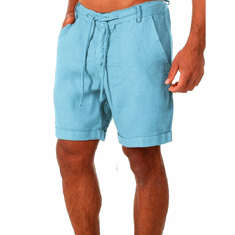 

2021 New Men's Casual Fashion Flax High Quality Shorts Linen Solid Color Short Trousers Male Summer Beach Breathable Flax Shorts